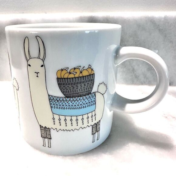 Danica Studio Llama Alpaca Mug Carrying Basket Tall White Coffee Tea Cup - Picture 1 of 4